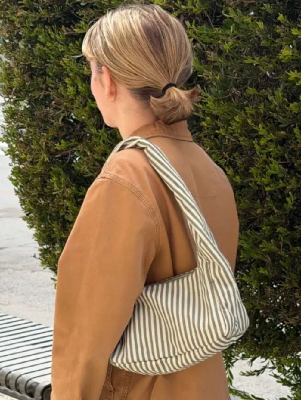 NWT BAGGU Small Nylon Meringue Bag Sage Stripe